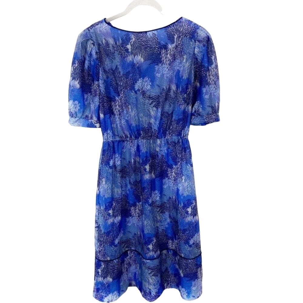 Secretary Dress Franky B Women's Vintage Sheer Blue Feathers Puff Sleeve sz S